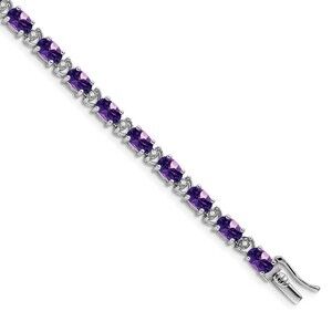 Kazi Luxury 14k White Gold Oval Amethyst and Diamond Bracelet